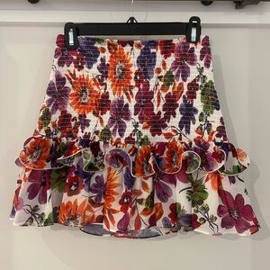 Milly Floral Ruffled Mini Skirt - White with Purple & Orange Flowers size 4